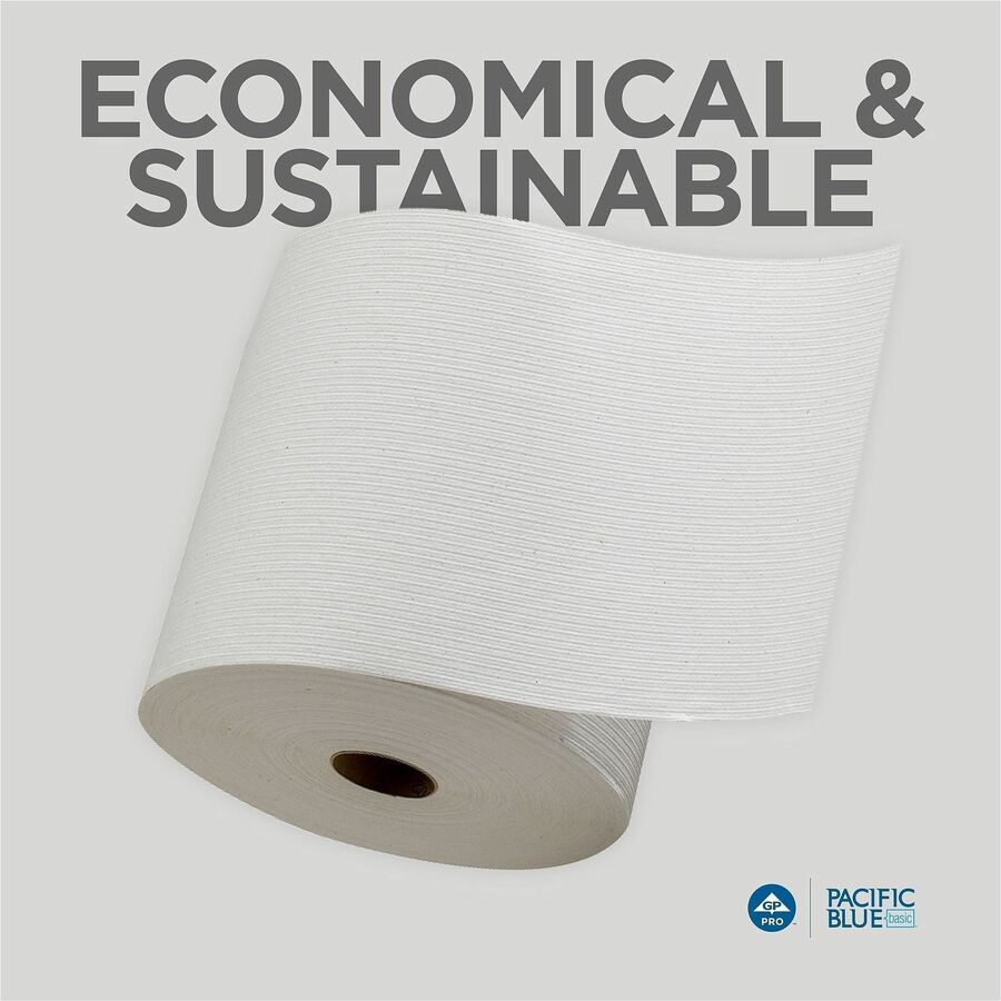 Pacific Blue Basic Recycled Paper Towel Roll - 1 Ply - 7.87" Width x 800 ft Length - White - 6 / Carton