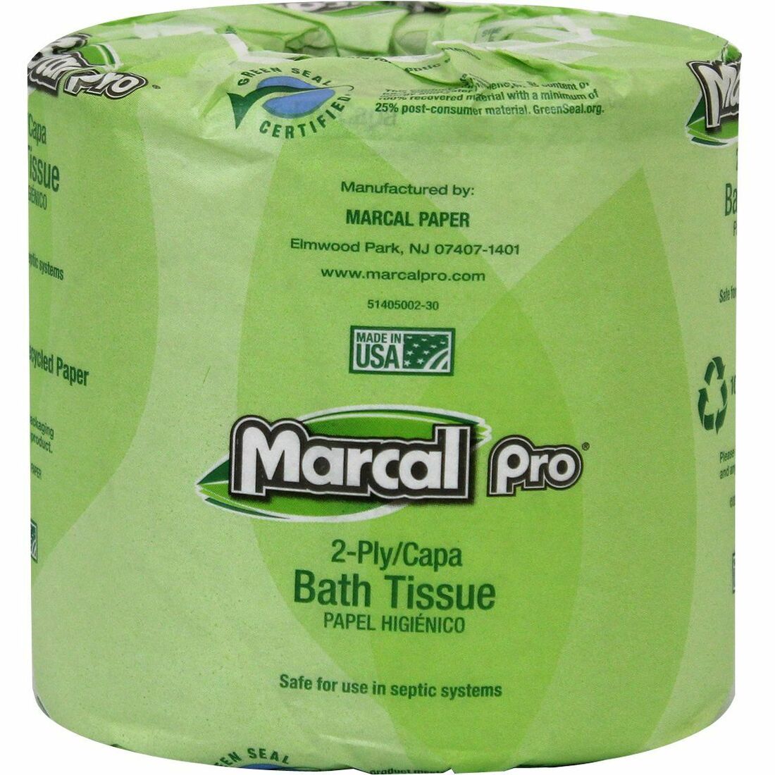 Marcal Pro 100% Recycled Bathroom Tissue - 2 Ply - 4" Width x 4" Length - 240 Sheets/Roll - White - 1 Carton