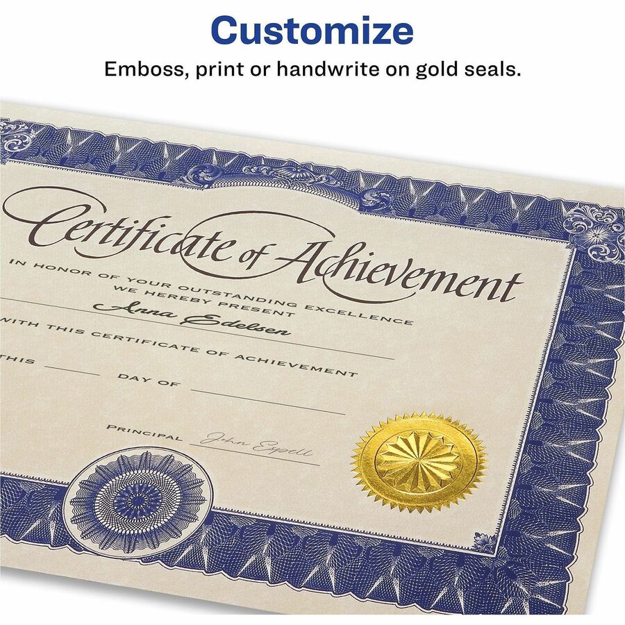 Round - 2" Diameter - Permanent - For Award, Certificate, Envelope, Legal Document - Gold - 44 / Pack