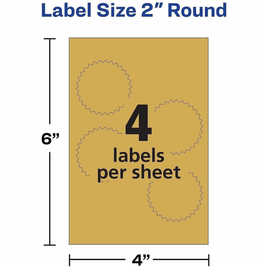 Round - 2" Diameter - Permanent - For Award, Certificate, Envelope, Legal Document - Gold - 44 / Pack