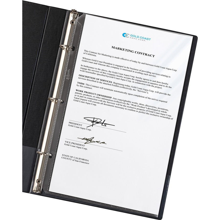 1 x Sheet Capacity - For Legal 8 1/2" x 14" Sheet - 3 x Holes - 3 x Rings - Ring Binder - Top Loading - Rectangular - Clear - Polypropylene - 25 / Pack