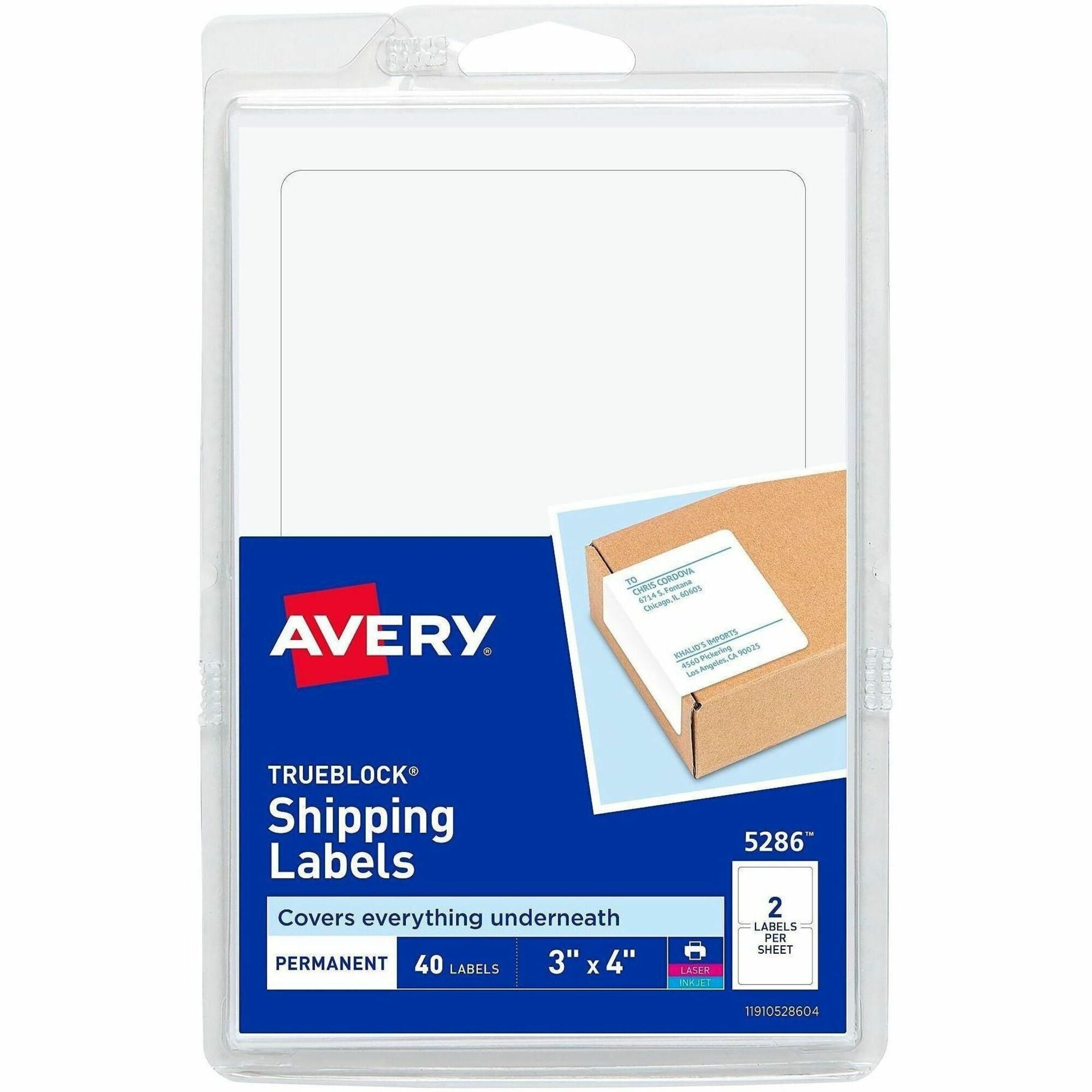 3" Height x 4" Width - Permanent Adhesive - Rectangle - Laser, Inkjet - White - Paper - 2 / Sheet - 360 Total Sheets - 720 Total Label(s) - 40/Pack - 1 Carton