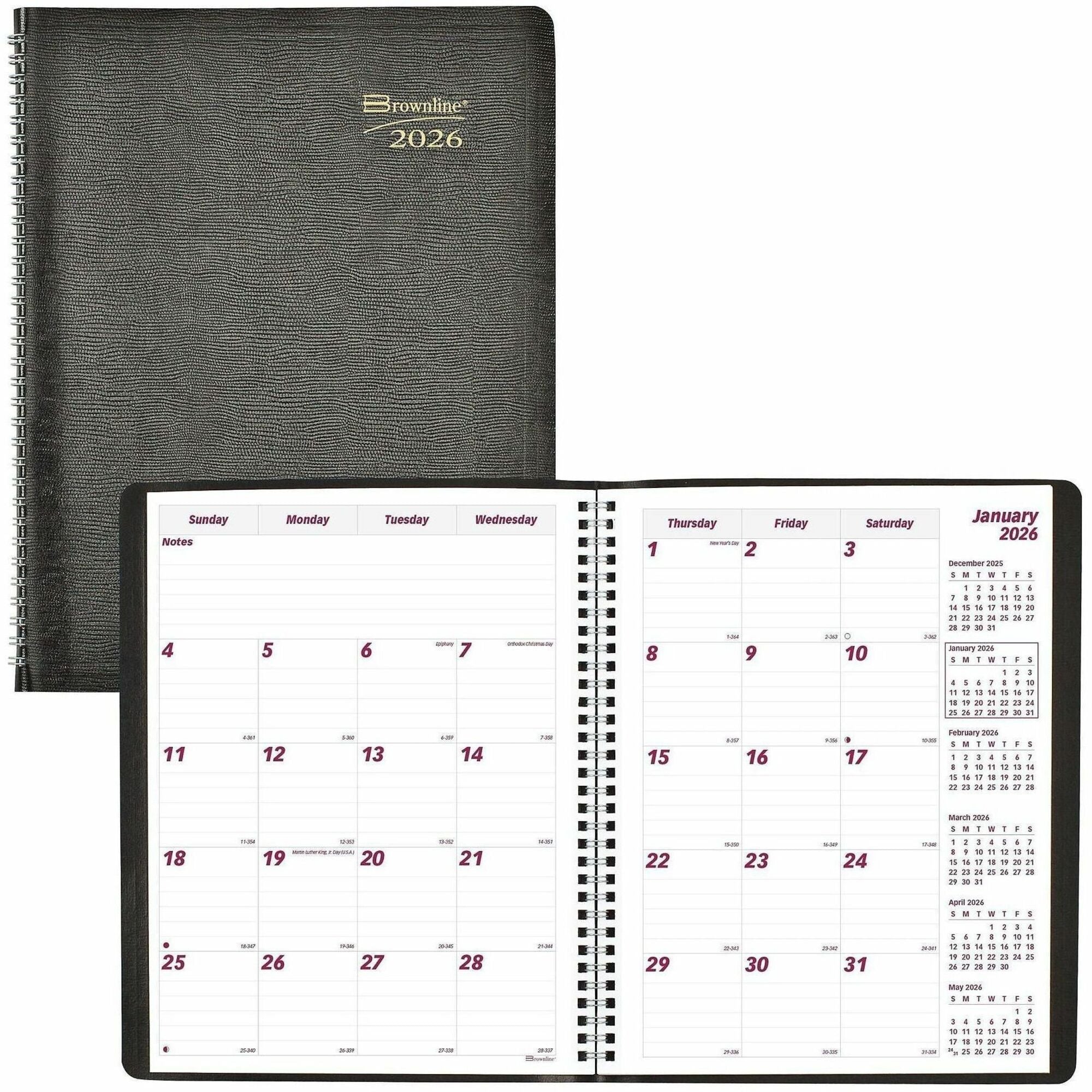 Brownline Monthly Planner - Monthly - 14 Month - December 2025 to January 2027 - Wire Bound - Black Cover - Reference Calendar - 1 Each