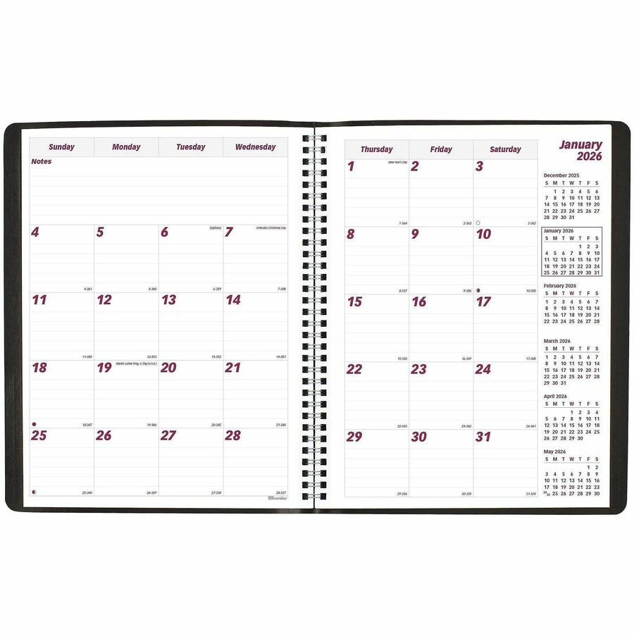 Brownline Monthly Planner - Monthly - 14 Month - December 2025 to January 2027 - Wire Bound - Black Cover - Reference Calendar - 1 Each