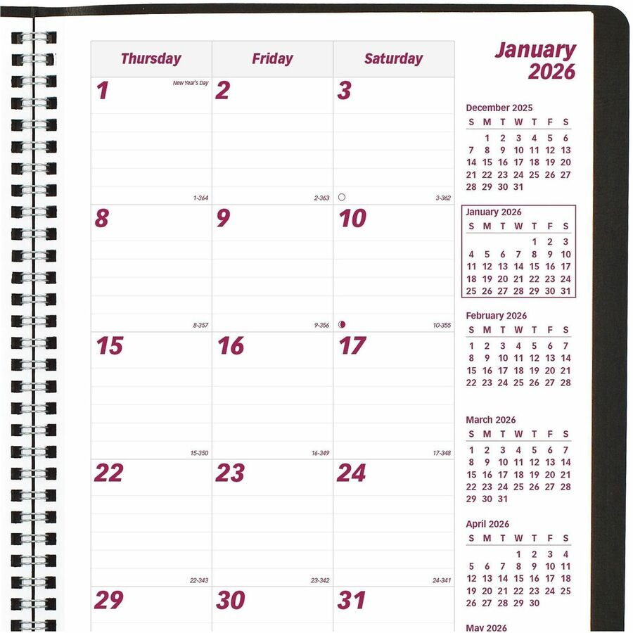Brownline Monthly Planner - Monthly - 14 Month - December 2025 to January 2027 - Wire Bound - Black Cover - Reference Calendar - 1 Each