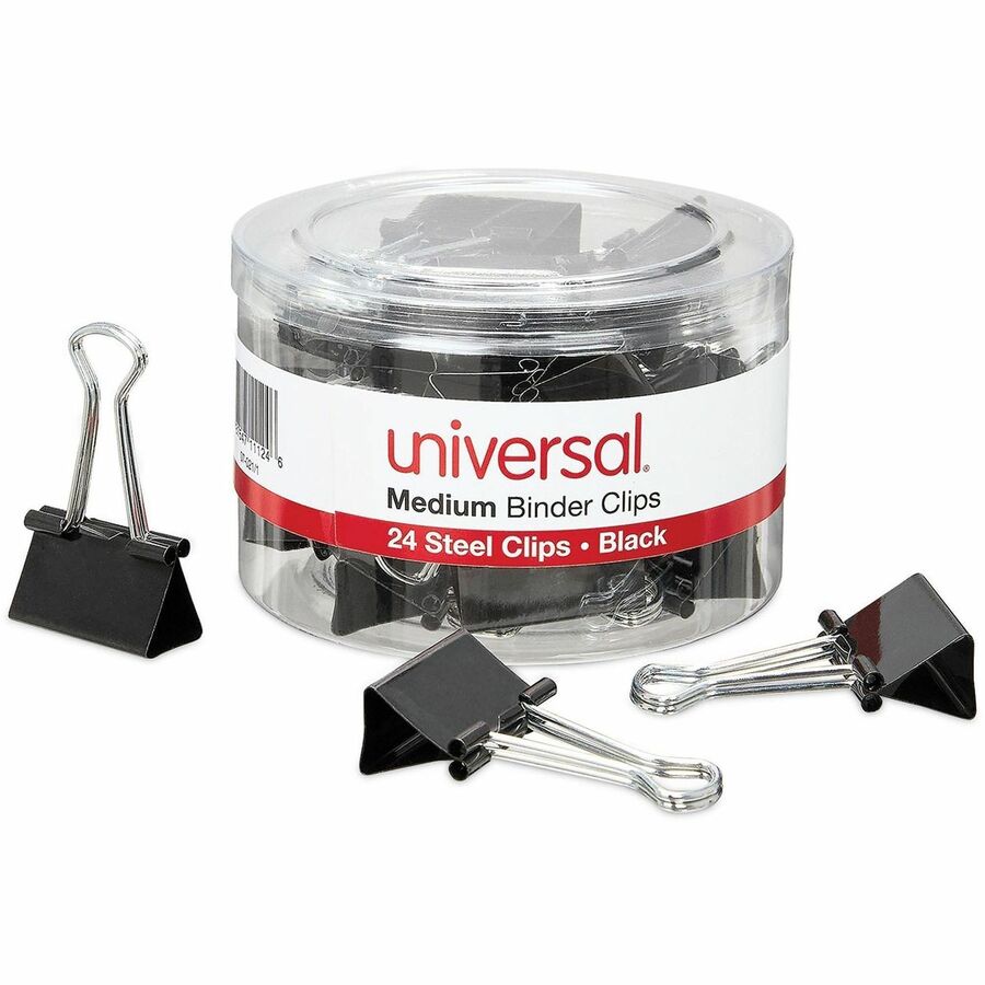 Medium - 1.3" Width - 0.63" Size Capacity - Black, Silver - Metal, Steel Wire - 24 / Pack