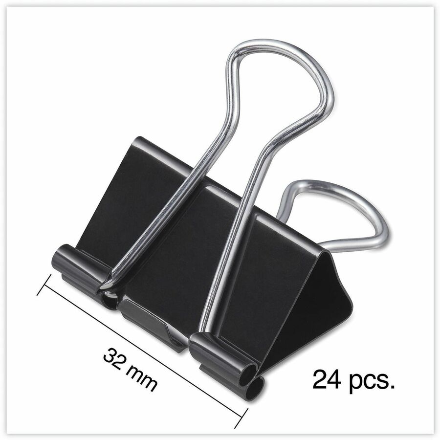 Medium - 1.3" Width - 0.63" Size Capacity - Black, Silver - Metal, Steel Wire - 24 / Pack