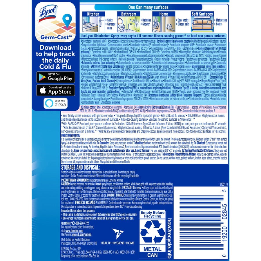 Lysol Spring Waterfall Disinfectant Spray - Ready-To-Use - 12.5 fl oz (0.4 quart) - Spring Waterfall Scent - Easy to Use - Clear - 1 Each