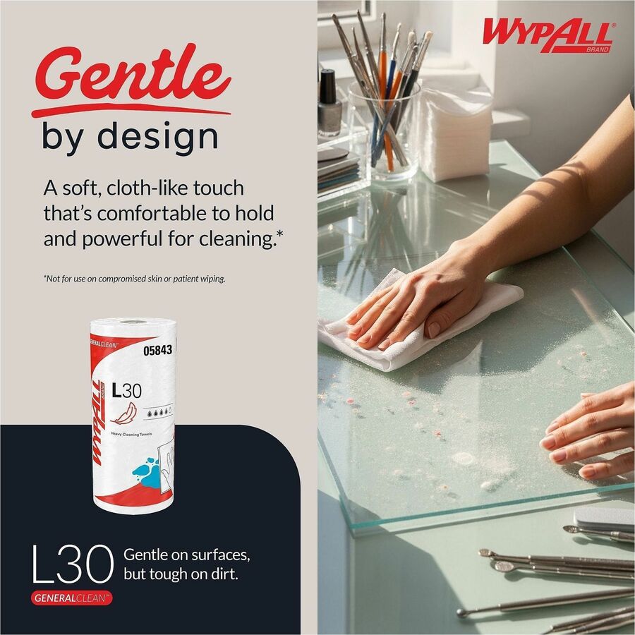 Wypall GeneralClean L30 Heavy Cleaning Towels - 11" Width x 10.40" Length - 70 Sheets/Roll - White - 70/Roll - 1 Each