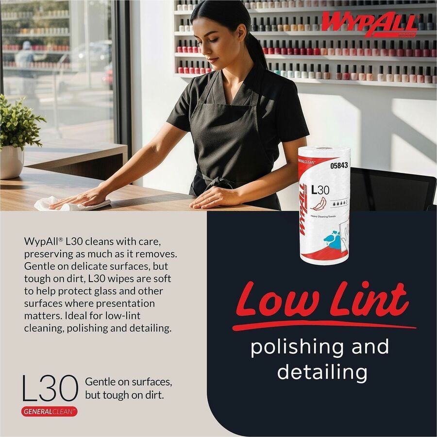Wypall GeneralClean L30 Heavy Cleaning Towels - 11" Width x 10.40" Length - 70 Sheets/Roll - White - 70/Roll - 1 Each