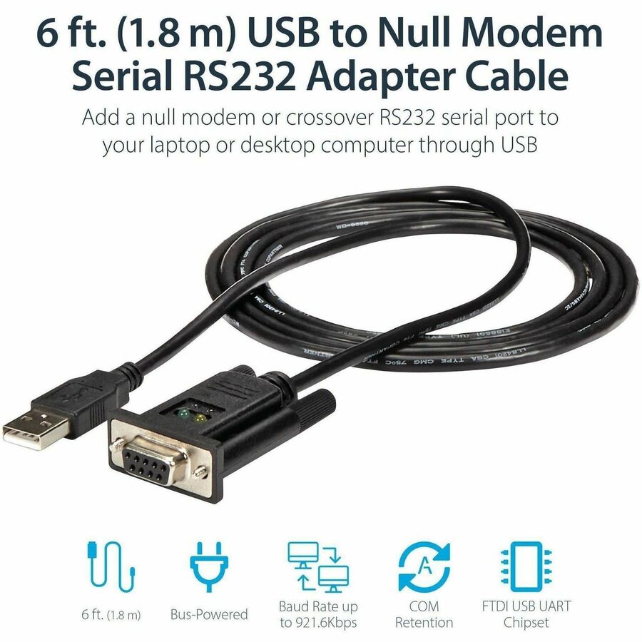 StarTech.com 1 Port USB to Null Modem RS232 DB9 Serial DCE Adapter Cable with FTDI