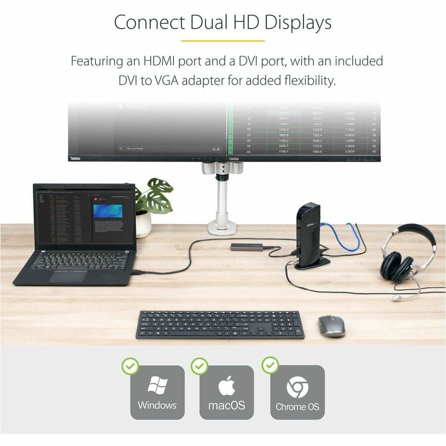 StarTech.com HDMI and DVI Dual-Monitor Docking Station for Laptops - USB 3.0