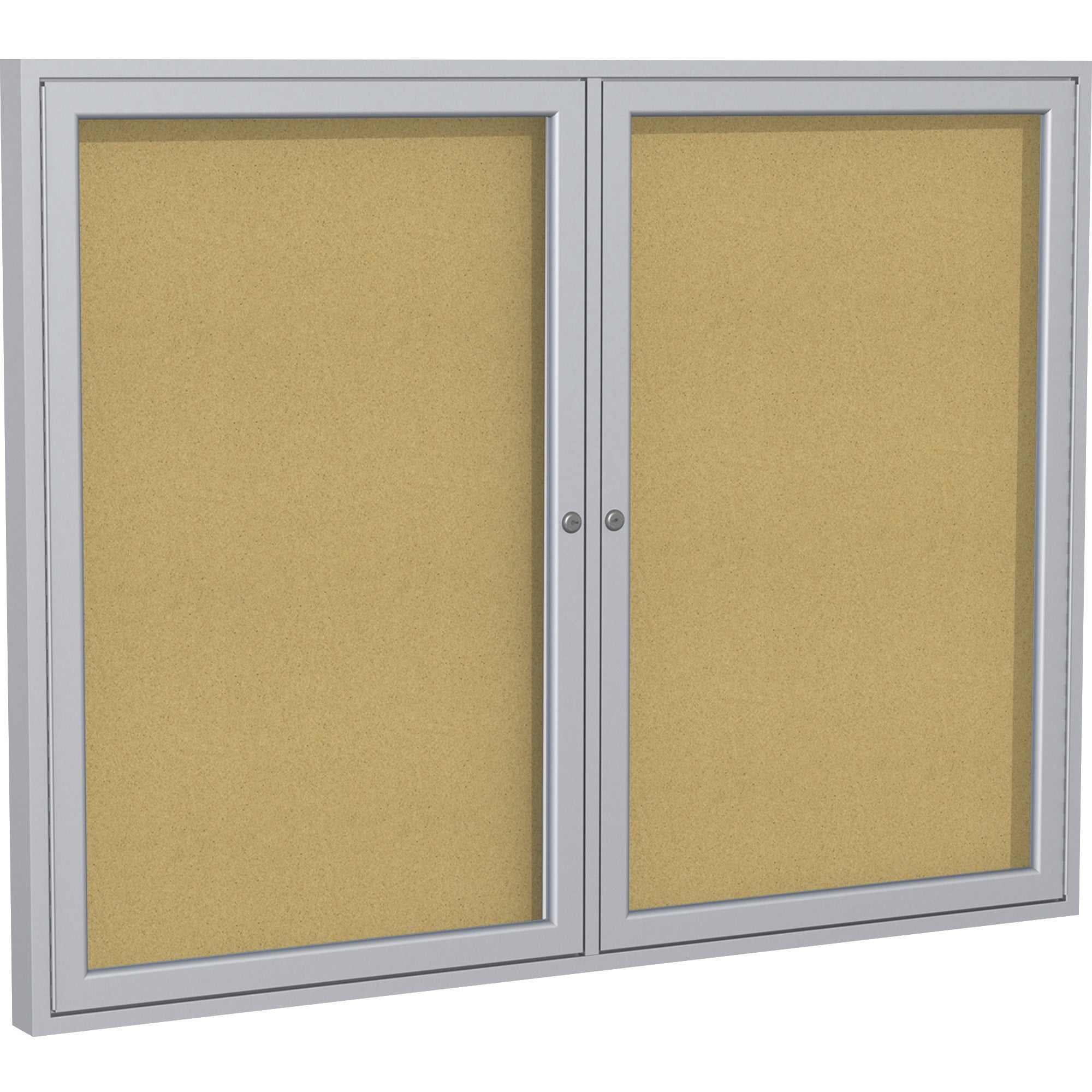 Ghent 2 Door Enclosed Natural Cork Bulletin Board with Satin Frame