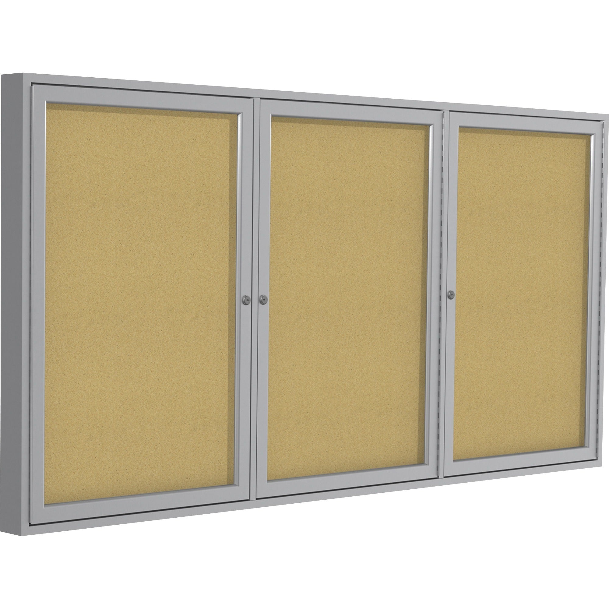 48" Board Height x 96" Board Width - Natural Cork Surface - Locking Door, Self-healing, Illuminated, Tamper Proof - Satin Aluminum Frame - 1 Each - TAA Compliant