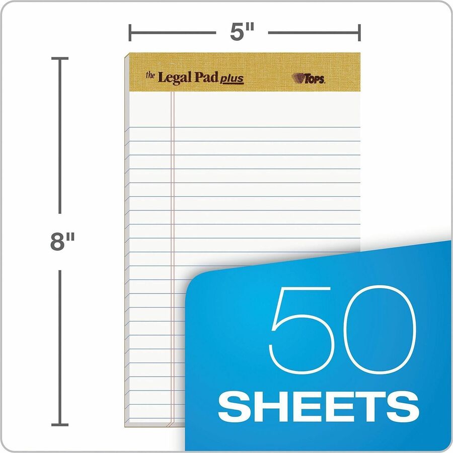 50 Sheets - 16 lb Basis Weight - Jr.Legal - 8" x 5" Sheet Size - 2.50" Height x 8" Width x 5" Length - White Paper - Perforated, Acid-free - 12 / Dozen