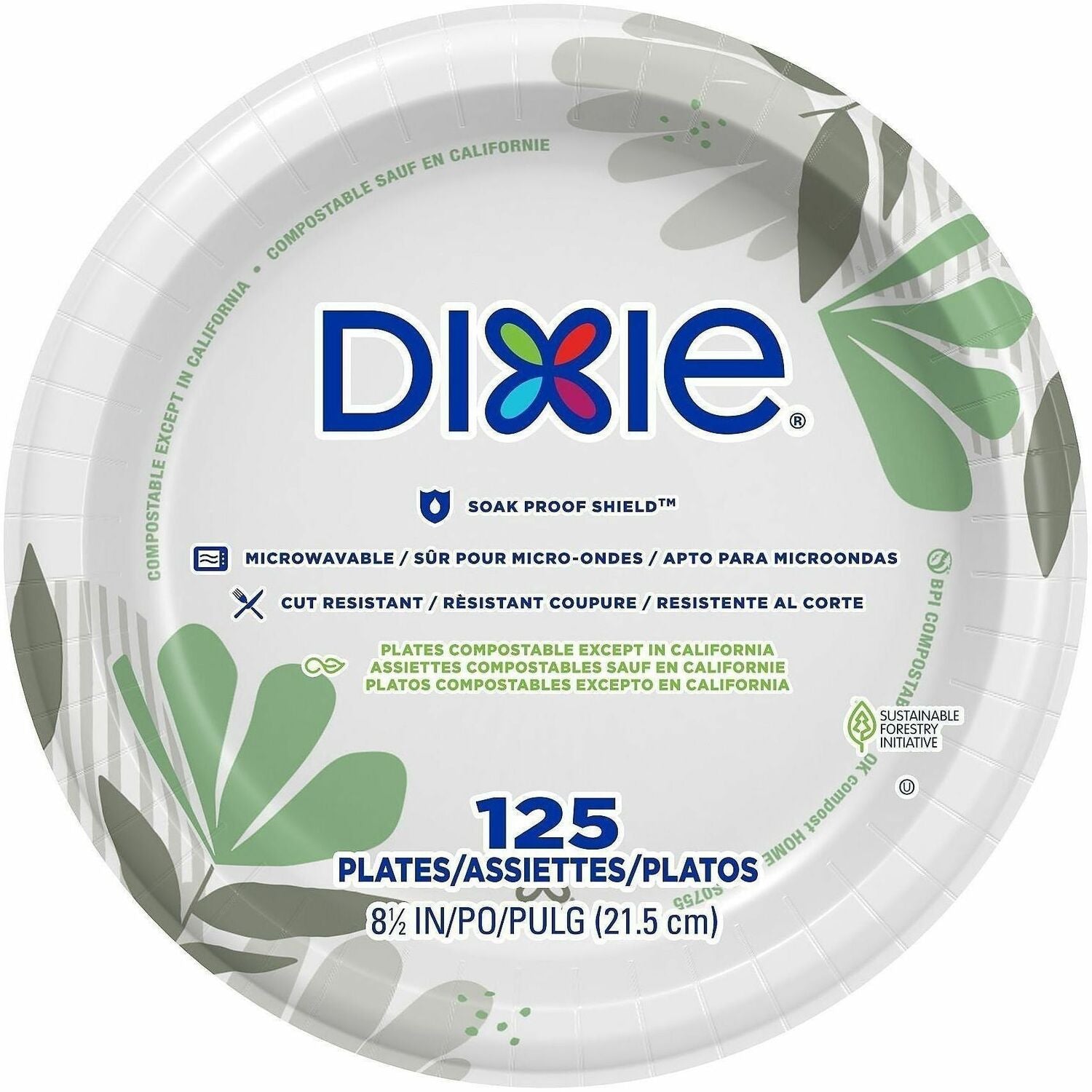 Dixie Pathways 8-1/2" Mediumweight Paper Plates by GP Pro - Pathways - Microwave Safe - 8.5" Diameter - White - Paper Body - 125 / Pack