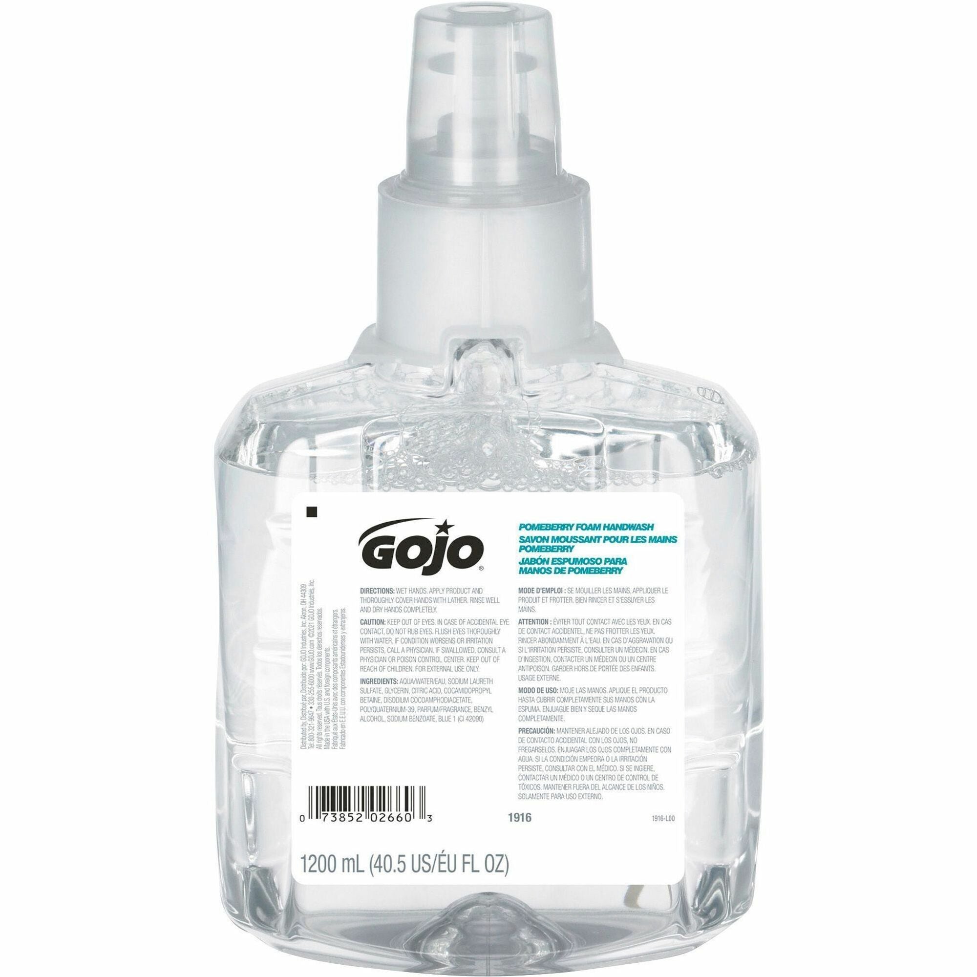Gojo&reg; LTX-12 Pomeberry Foam Handwash Refill - Pomeberry Scent - 1.27 quart - Bottle Dispenser - Hand - Moisturizing - Light Blue - Bio-based, Rich Lather, Eco-friendly - 1 Each