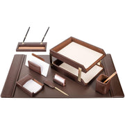 Dacasso 10-Piece Chocolate Brown Top-Grain Leather Desk Set, 1 Each