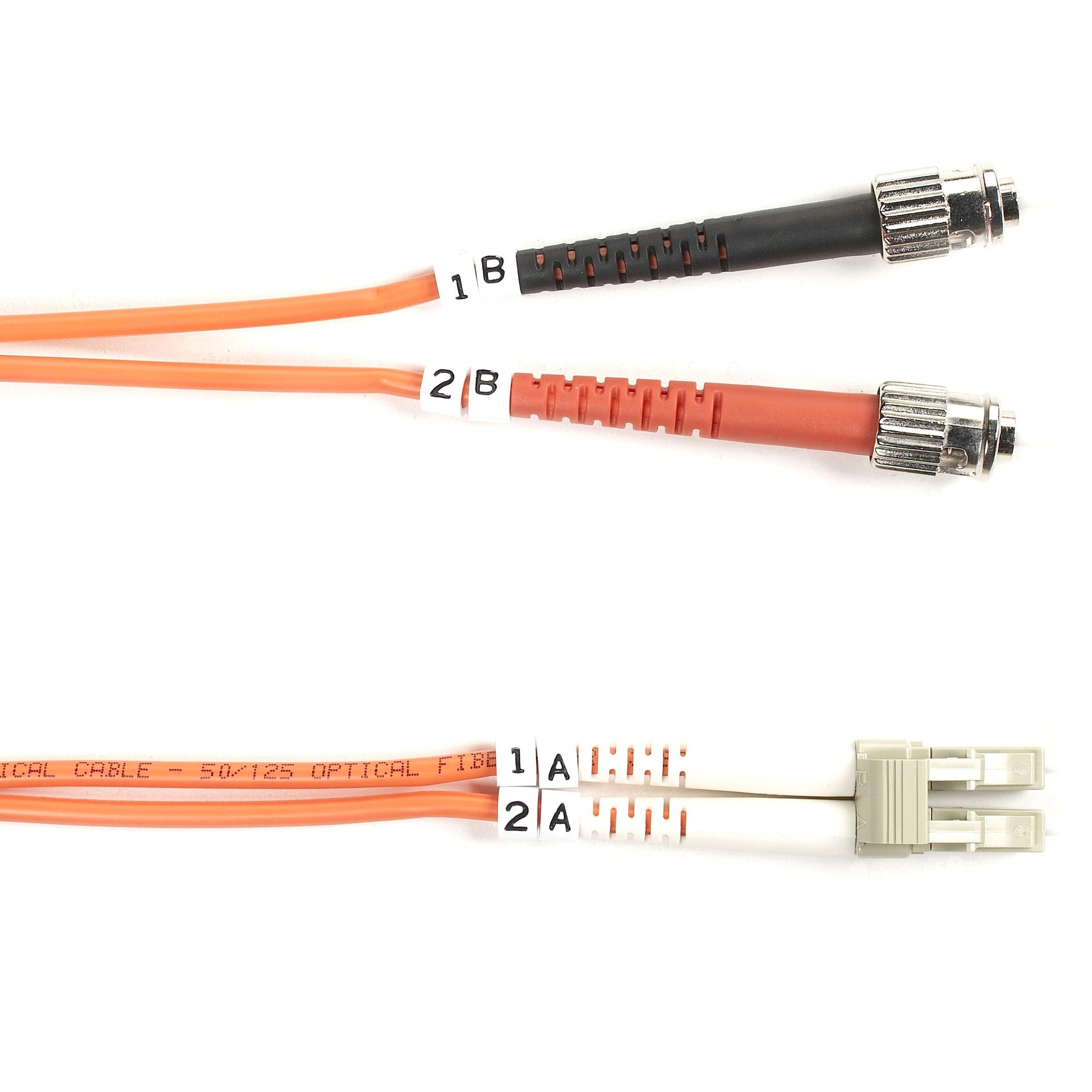 Black Box Fiber Optic Duplex Patch Cable, 3.20 ft, 2 x ST Male to 2 x LC Male, 10 Gbit/s, OM2 50/125 µm, OFNR, Orange, 1 Each