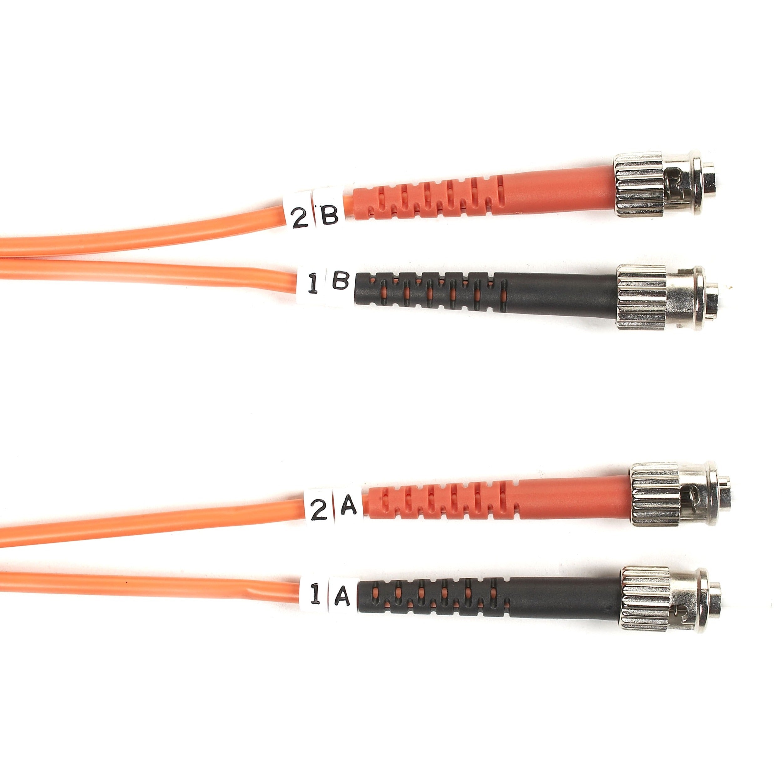 Black Box Fiber Optic Duplex Patch Cable, 3.20 ft, 2 x ST Male to 2 x ST Male, 10 Gbit/s, OM2 50/125 µm, OFNR, Orange, 1 Each