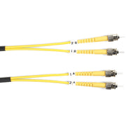 Black Box Fiber Optic Duplex Patch Network Cable, Single-Mode, 9/125 µm, 3.20 ft, 2 x ST Male to 2 x ST Male, OFNR, Yellow, 10 Gbit/s, 1 Each