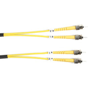 Black Box Fiber Optic Duplex Patch Network Cable, Single-Mode, 6.50 ft, 2 x ST Male to 2 x ST Male, 10 Gbit/s, OFNR, Yellow, 1 Each