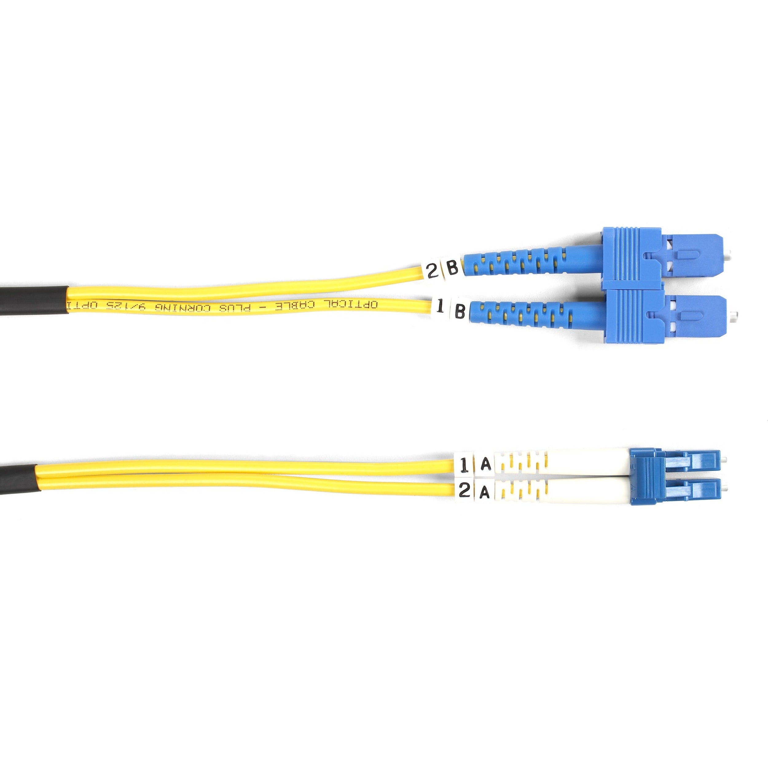Black Box Fiber Optic Duplex Patch Network Cable, Single-Mode, 9/125 µm, 16.40 ft, SC to LC, 10 Gbit/s, OFNR, Yellow, 1 Each