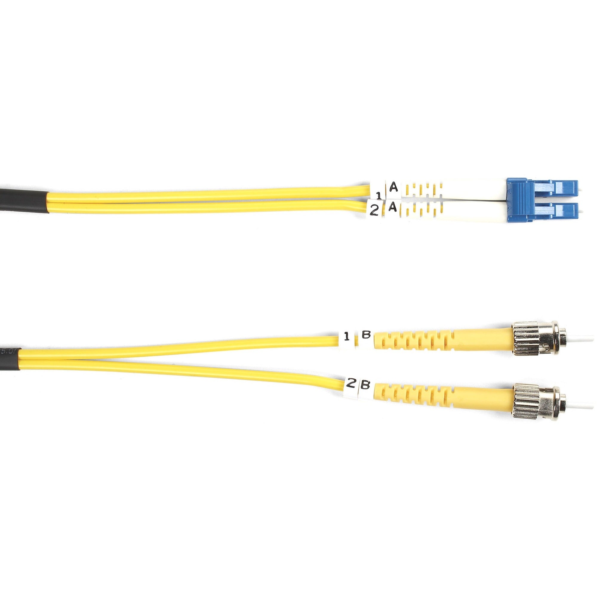 Black Box Fiber Optic Duplex Patch Cable, Single-Mode, 9/125 µm, 16.40 ft, 2 x ST Male to 2 x LC Male, OFNR, Yellow, 10 Gbit/s, 1 Each