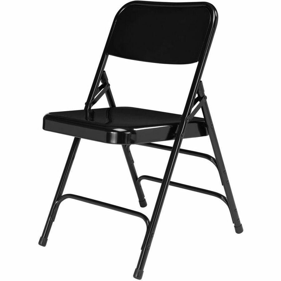 NPS® 300 Series Deluxe All-Steel Triple Brace Double Hinge Folding Chair, Pack of 4, Surface Color: Black, Frame Color: Black