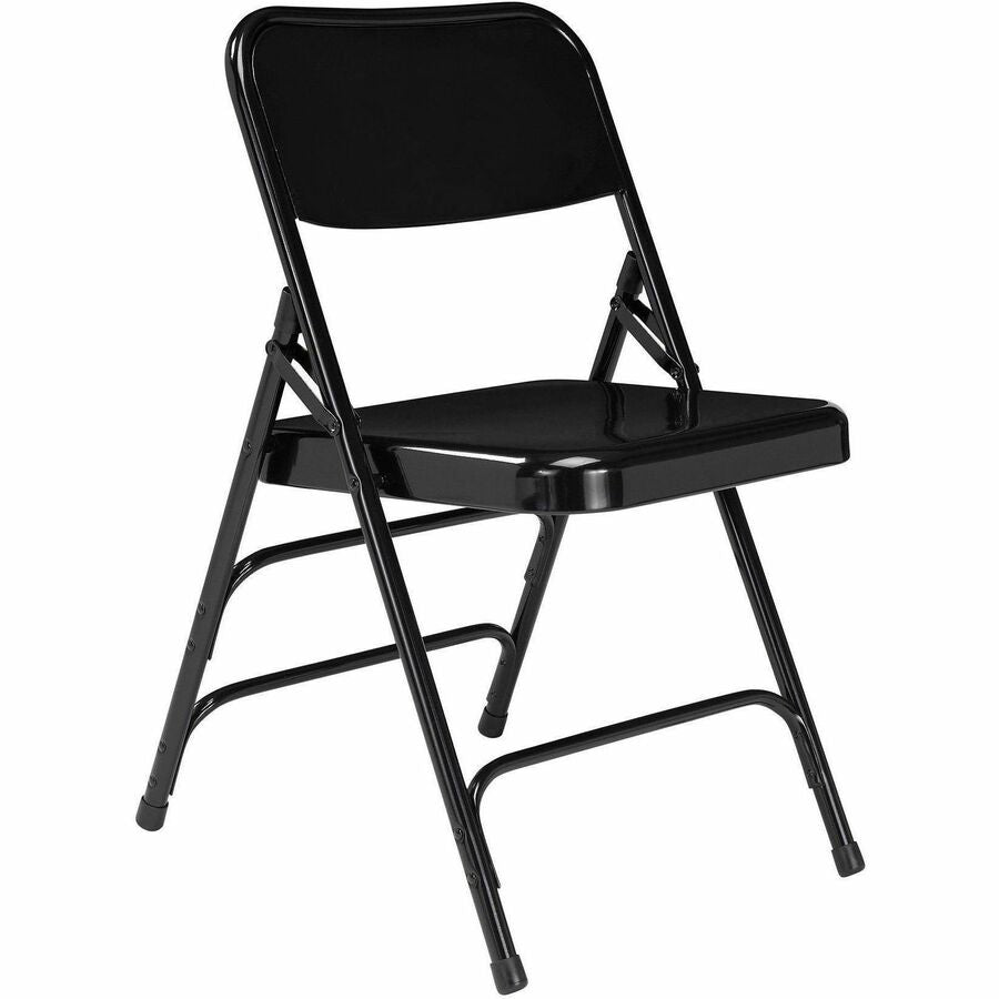 NPS® 300 Series Deluxe All-Steel Triple Brace Double Hinge Folding Chair, Pack of 4, Surface Color: Black, Frame Color: Black