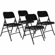 NPS® 300 Series Deluxe All-Steel Triple Brace Double Hinge Folding Chair, Pack of 4, Surface Color: Black, Frame Color: Black