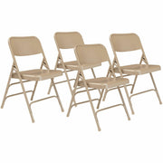 NPS® 300 Series Deluxe All-Steel Triple Brace Double Hinge Folding Chair, Pack of 4, Surface Color: Beige, Frame Color: Beige