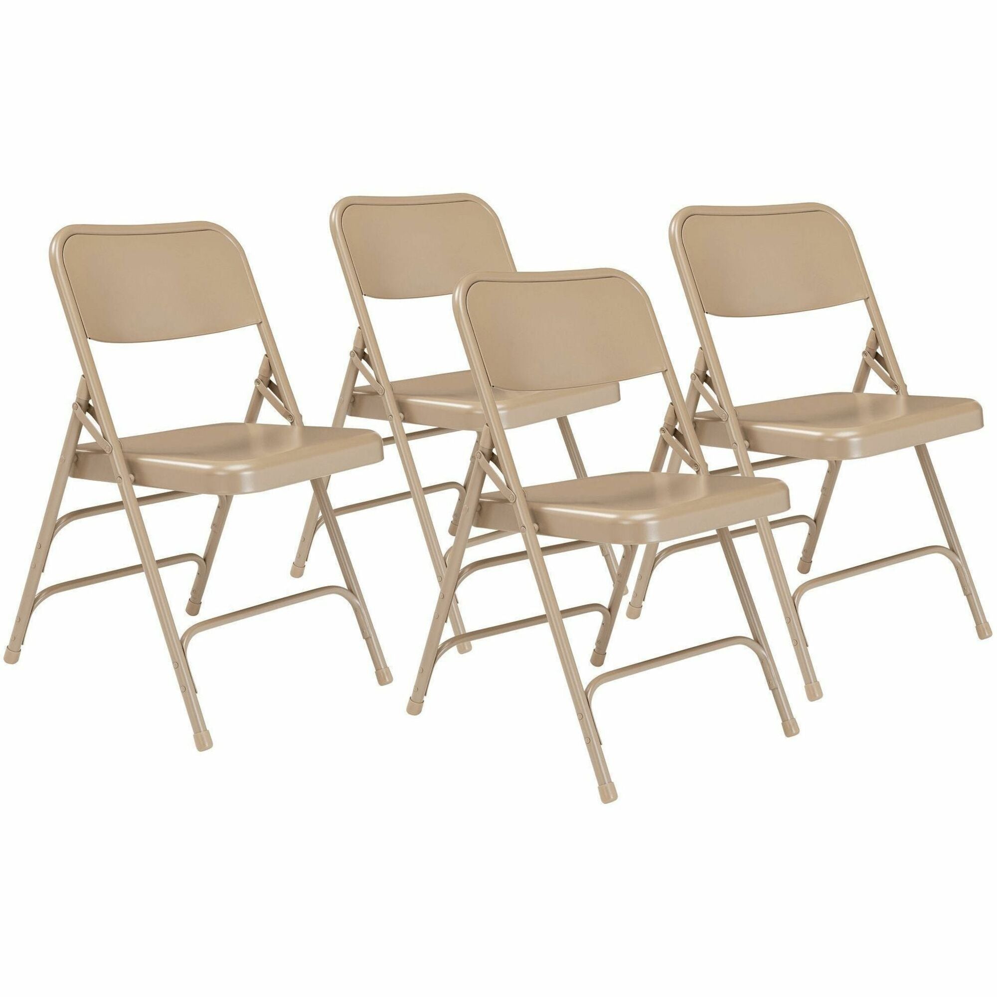 NPS® 300 Series Deluxe All-Steel Triple Brace Double Hinge Folding Chair, Pack of 4, Surface Color: Beige, Frame Color: Beige