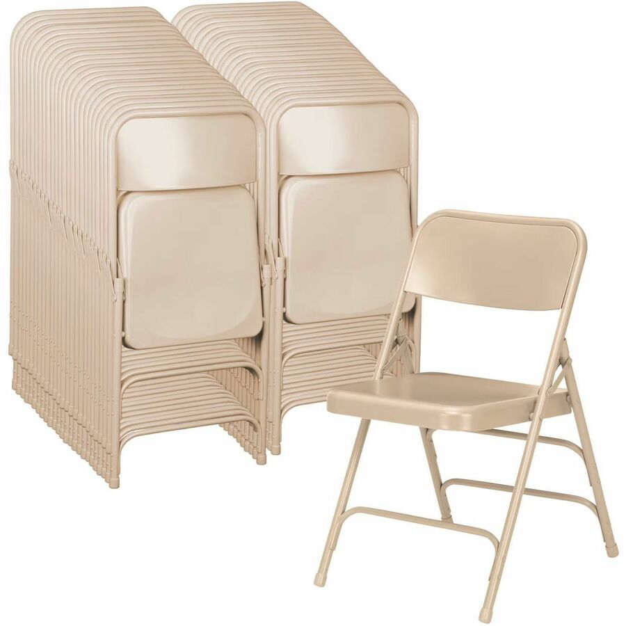 NPS® 300 Series Deluxe All-Steel Triple Brace Double Hinge Folding Chair, Pack of 4, Surface Color: Beige, Frame Color: Beige