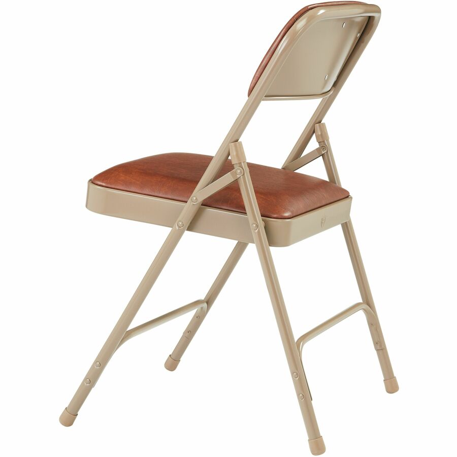 NPS® 1200 Series Premium Vinyl Upholstered Double Hinge Folding Chair, Pack of 4, Surface Color: Honey Brown, Frame Color: Beige