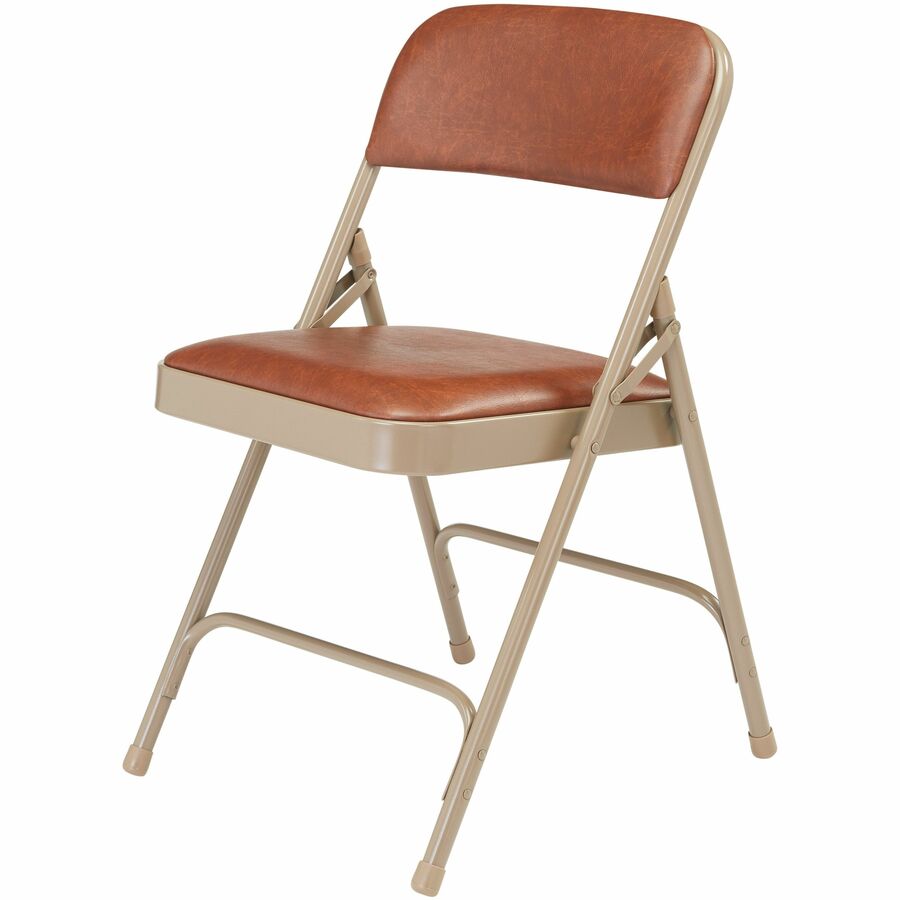 NPS® 1200 Series Premium Vinyl Upholstered Double Hinge Folding Chair, Pack of 4, Surface Color: Honey Brown, Frame Color: Beige