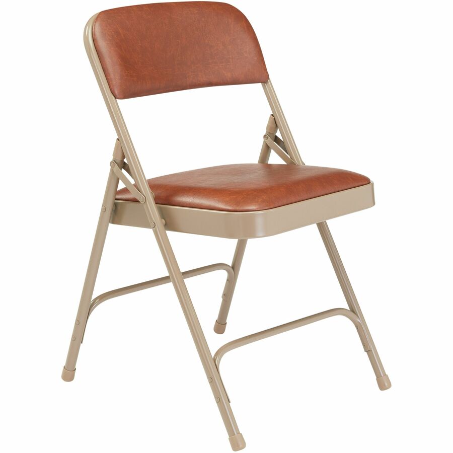 NPS® 1200 Series Premium Vinyl Upholstered Double Hinge Folding Chair, Pack of 4, Surface Color: Honey Brown, Frame Color: Beige