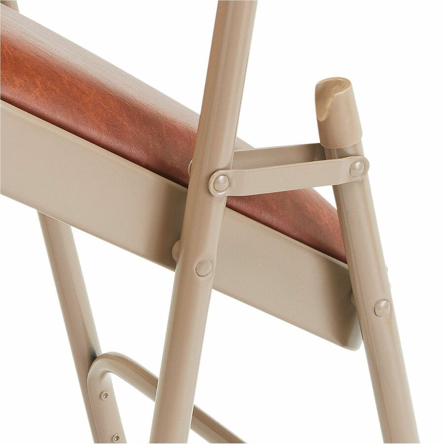 NPS® 1200 Series Premium Vinyl Upholstered Double Hinge Folding Chair, Pack of 4, Surface Color: Honey Brown, Frame Color: Beige