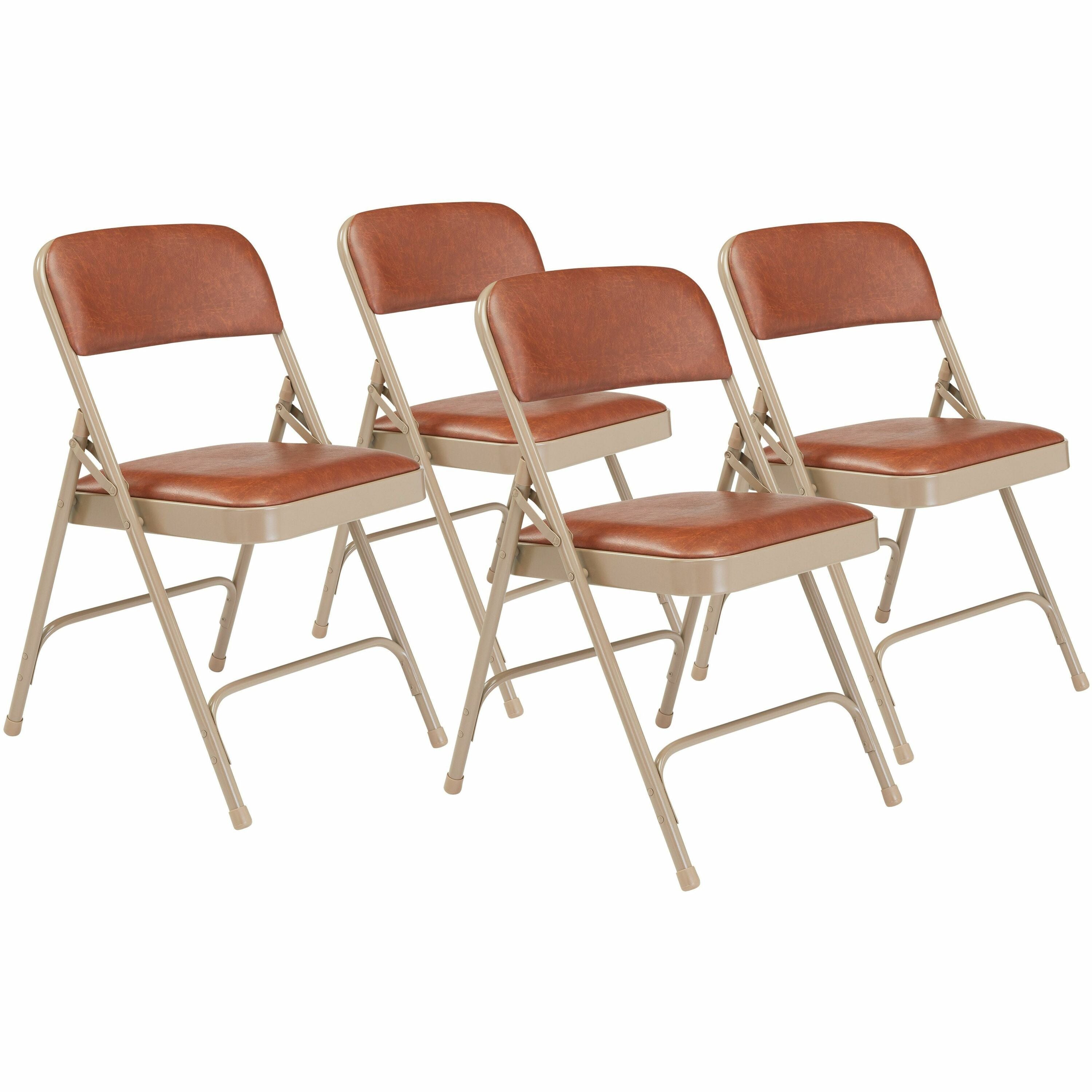 NPS® 1200 Series Premium Vinyl Upholstered Double Hinge Folding Chair, Pack of 4, Surface Color: Honey Brown, Frame Color: Beige