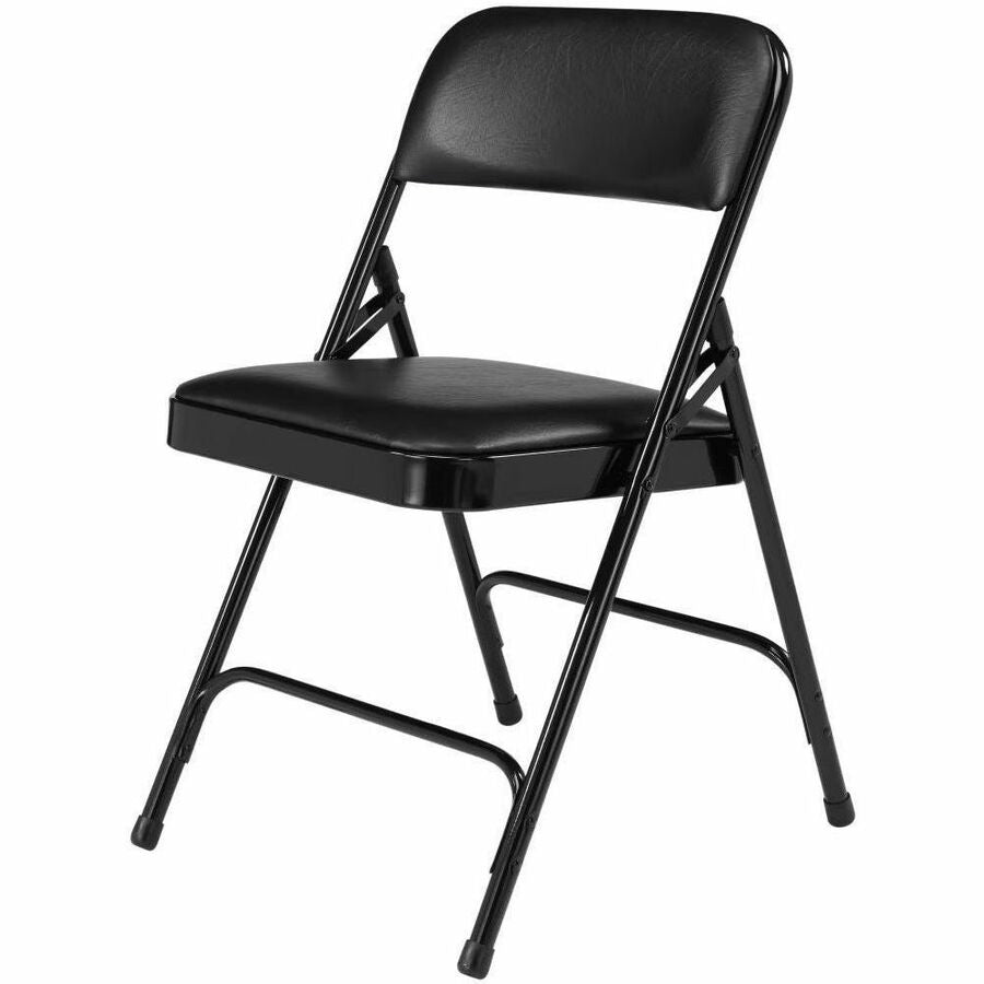 NPS® 1200 Series Premium Vinyl Upholstered Double Hinge Folding Chair, Pack of 4, Surface Color: Caviar Black, Frame Color: Black