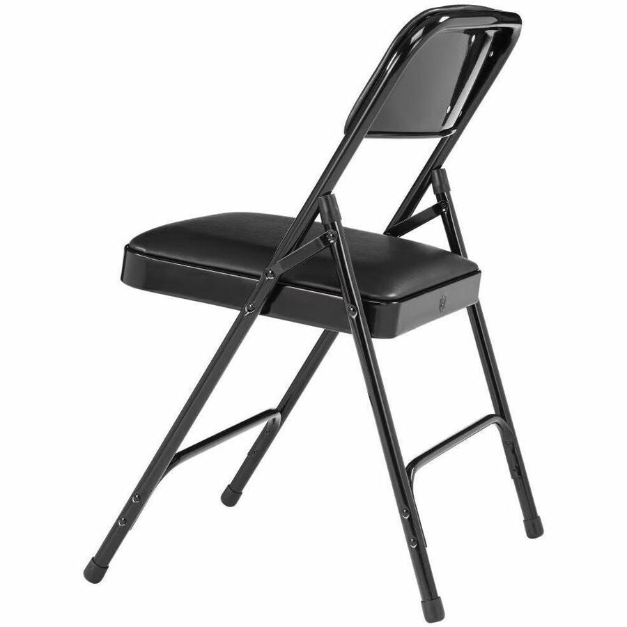 NPS® 1200 Series Premium Vinyl Upholstered Double Hinge Folding Chair, Pack of 4, Surface Color: Caviar Black, Frame Color: Black