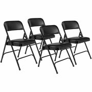 NPS® 1200 Series Premium Vinyl Upholstered Double Hinge Folding Chair, Pack of 4, Surface Color: Caviar Black, Frame Color: Black
