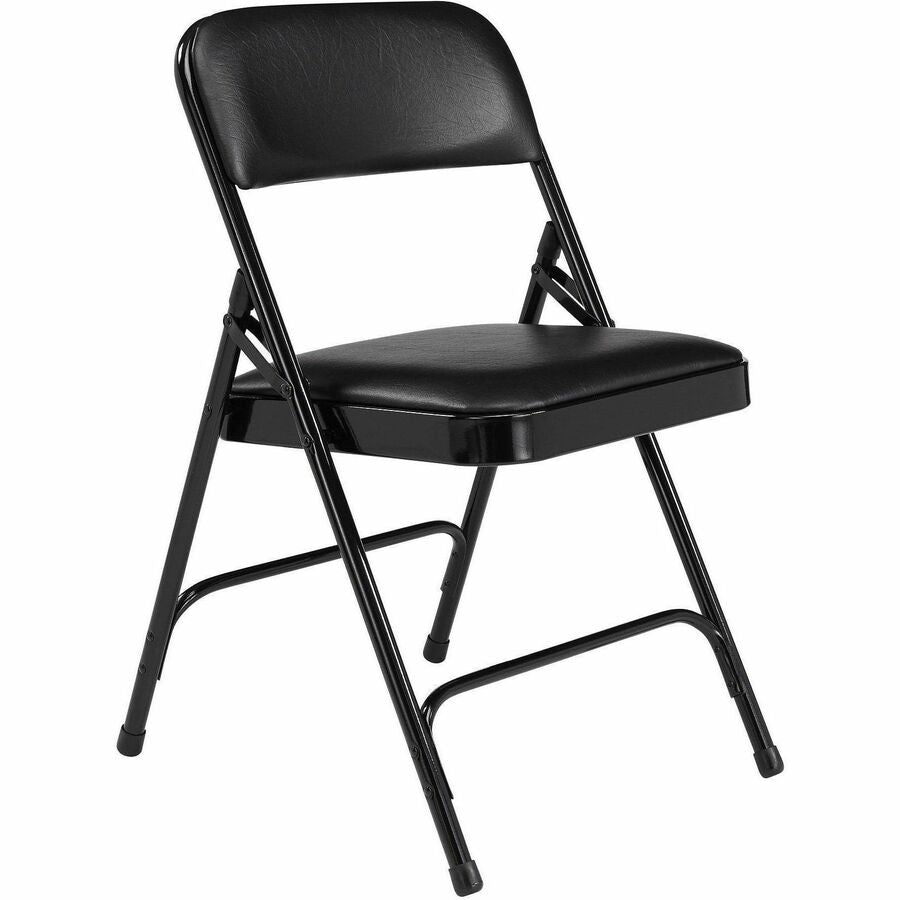 NPS® 1200 Series Premium Vinyl Upholstered Double Hinge Folding Chair, Pack of 4, Surface Color: Caviar Black, Frame Color: Black