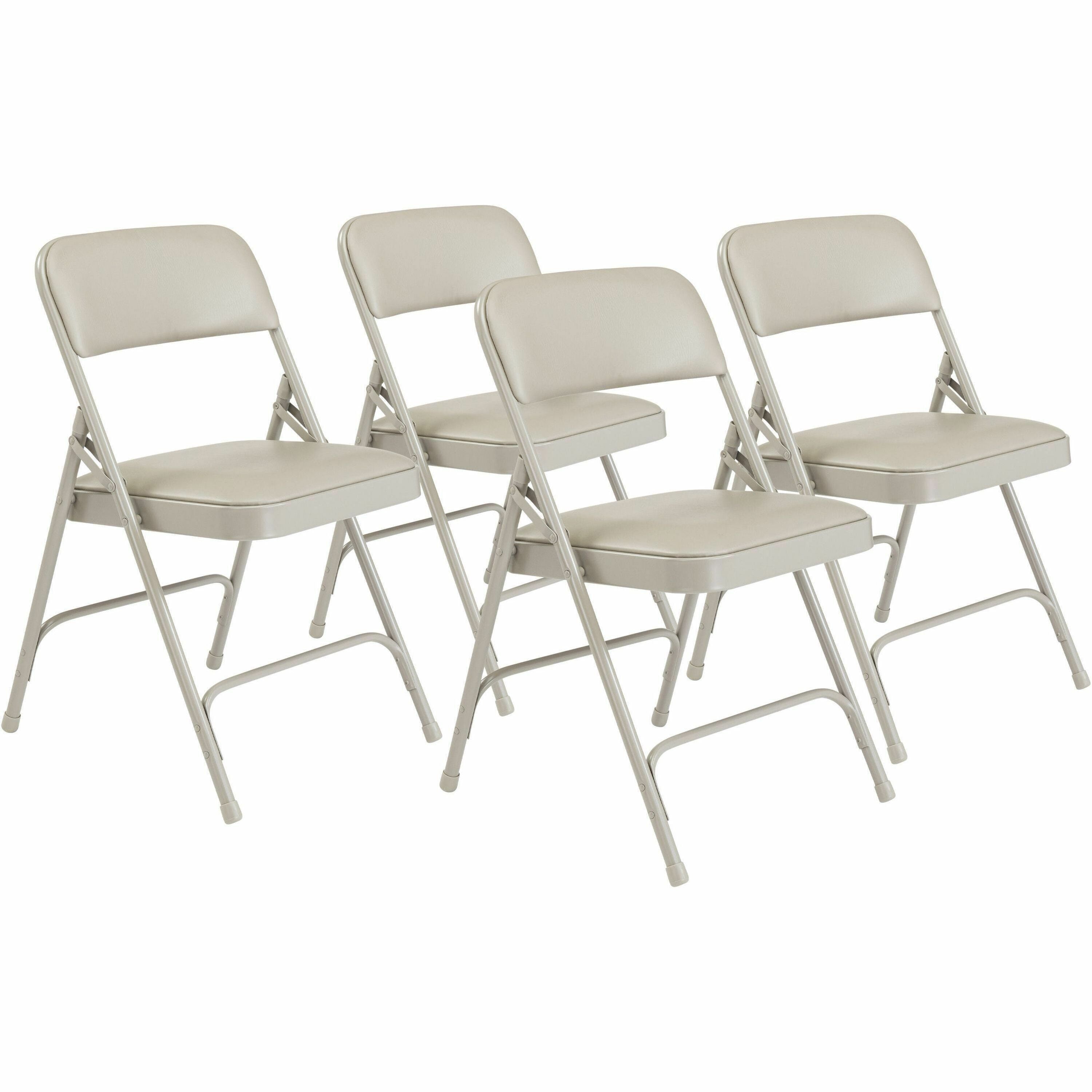 NPS® 1200 Series Premium Vinyl Upholstered Double Hinge Folding Chair, Pack of 4, Surface Color: Warm Grey, Frame Color: Grey