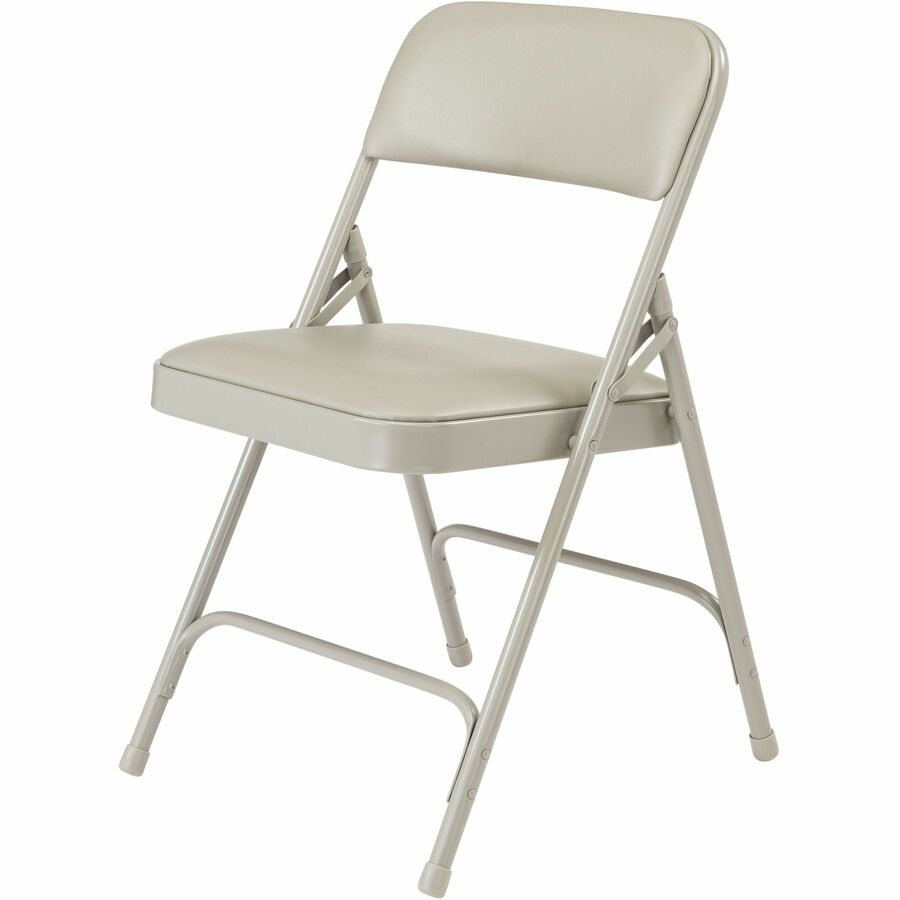 NPS® 1200 Series Premium Vinyl Upholstered Double Hinge Folding Chair, Pack of 4, Surface Color: Warm Grey, Frame Color: Grey