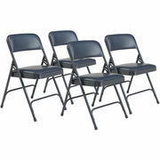 NPS® 1200 Series Premium Vinyl Upholstered Double Hinge Folding Chair, Pack of 4, Surface Color: Dark Midnight Blue, Frame Color: Blue