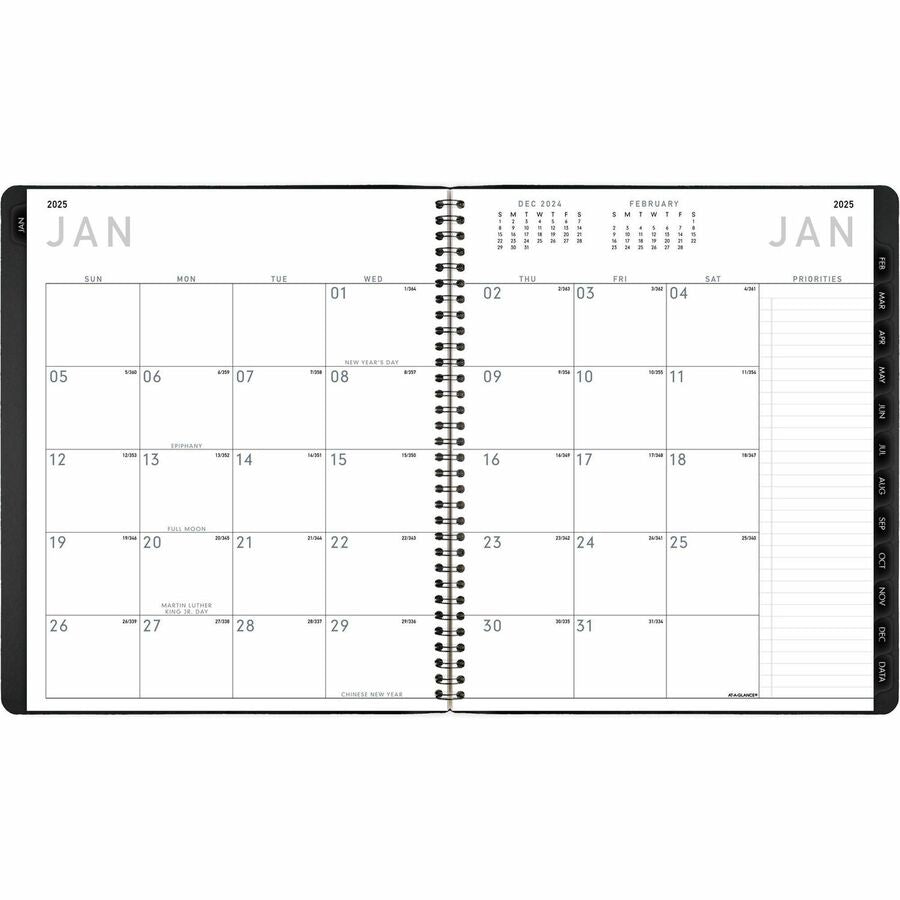 At-A-Glance Contemporary Planner, Large, Monthly, January 2026–December 2026, 9" x 11" White Sheets, Wire Bound, Black Faux Leather Textured Cover, Tabbed, Notepad, Reference Calendar, Double Pocket, 1 Each