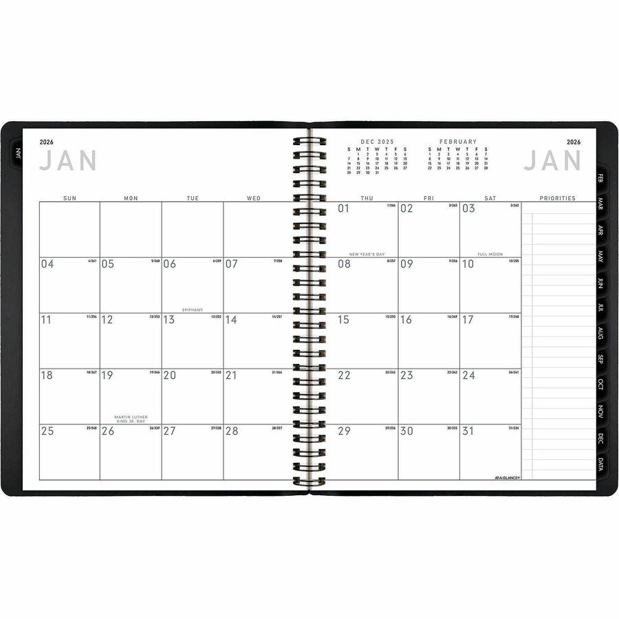 At-A-Glance Contemporary Planner, Monthly, January 2026–December 2026, 6 7/8" x 8 3/4", Wire Bound, Black Simulated Leather Cover, 1 Each
