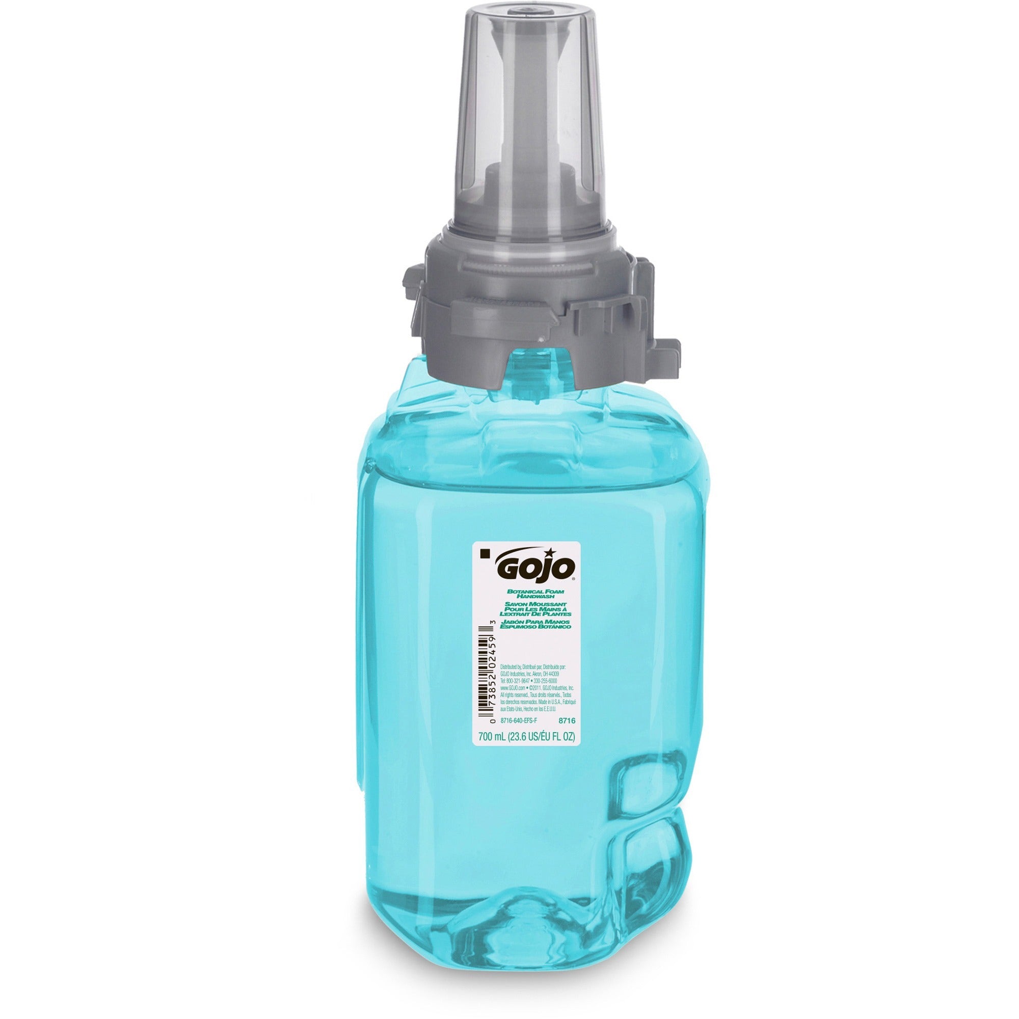 Gojo&reg; ADX-7 Dispenser Refill Botanical Foam Soap - Botanical Scent - 23.67 fl oz - Pump Bottle Dispenser - Skin, Hand - Moisturizing - Emerald Green - Rich Lather, Bio-based - 1 Each