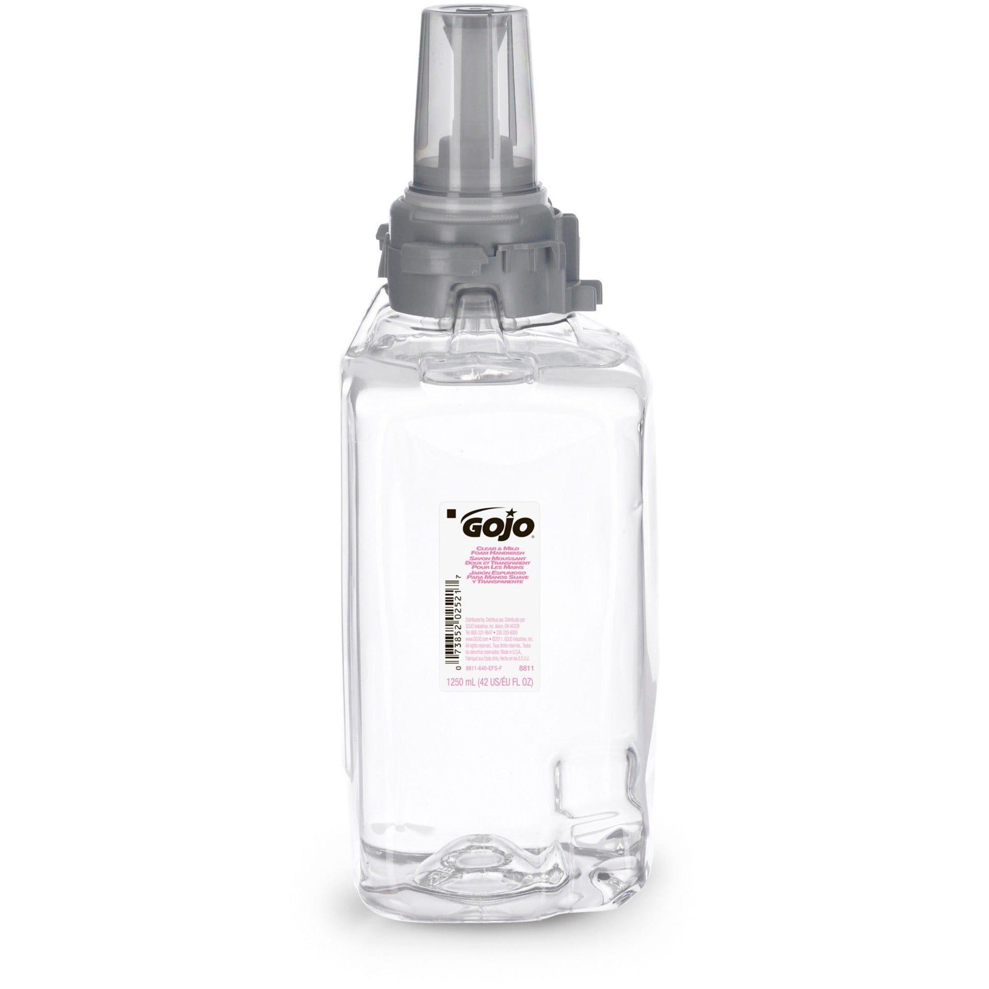 Gojo&reg; ADX-12 Clear/Mild Handwash Refill - 1.32 quart - Push Pump Dispenser - Hand, Skin - Moisturizing - Clear - Dye-free, Fragrance-free, Rich Lather, Bio-based - 1 Each